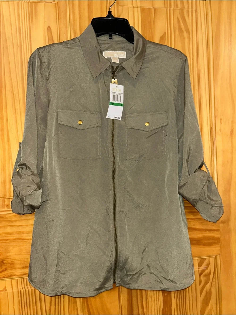 Michael Kors Olive Green Zip-Front Utility Shirt